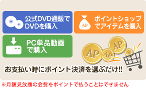 DVD公式通販、PC単品動画、ポイントショップで使えます。お支払い時にポイント決済を選ぶだけ！