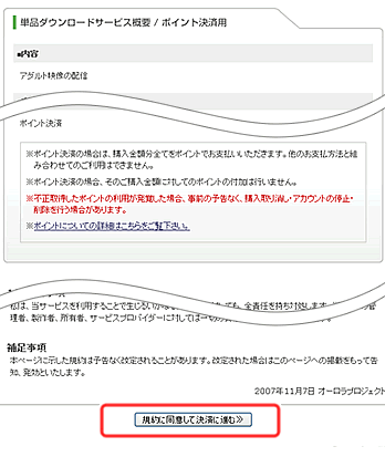 ポイント決済規約画面